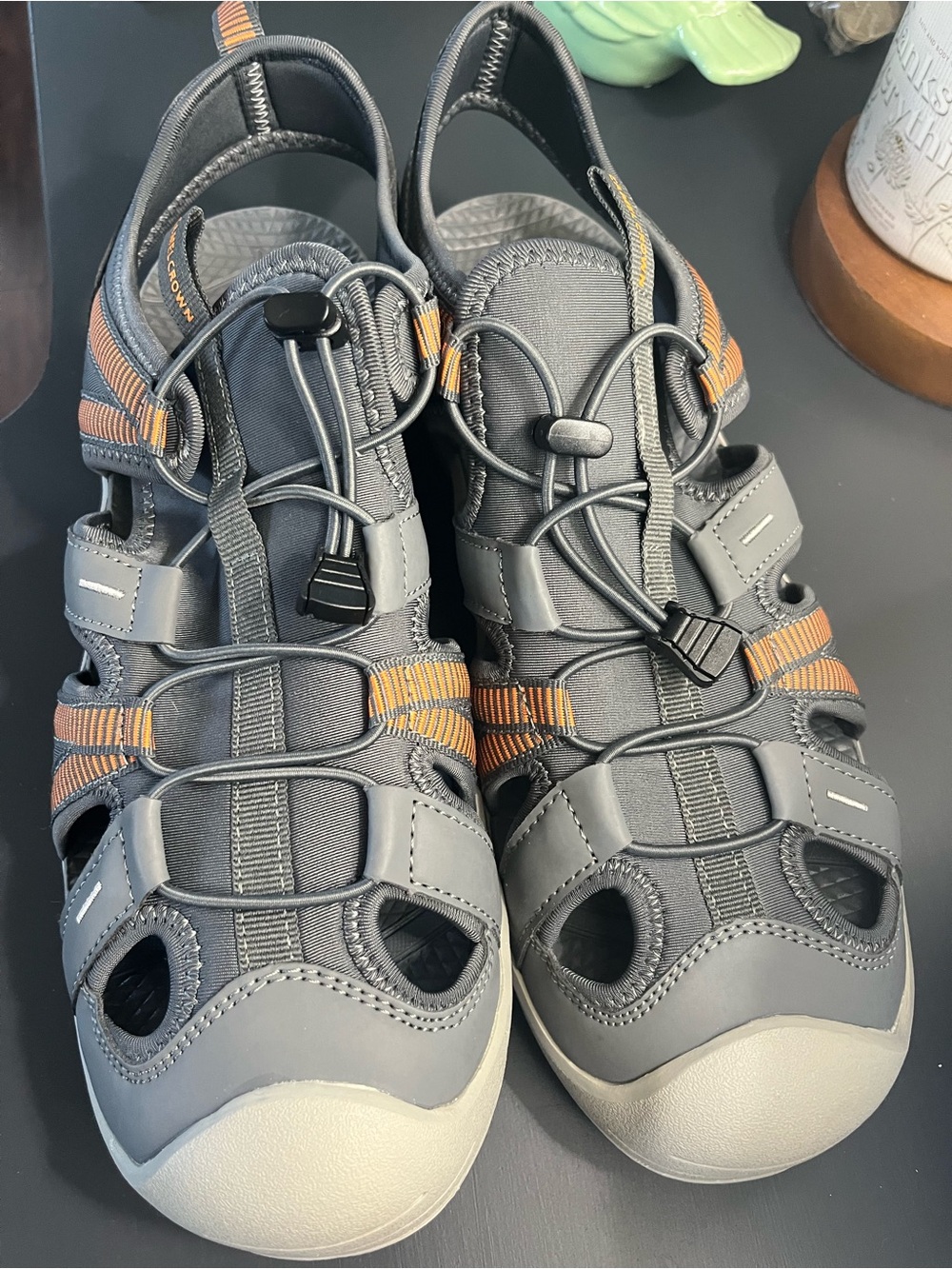 Men's Gray Outdoor Closed-Toe Sandals with Orange Accents